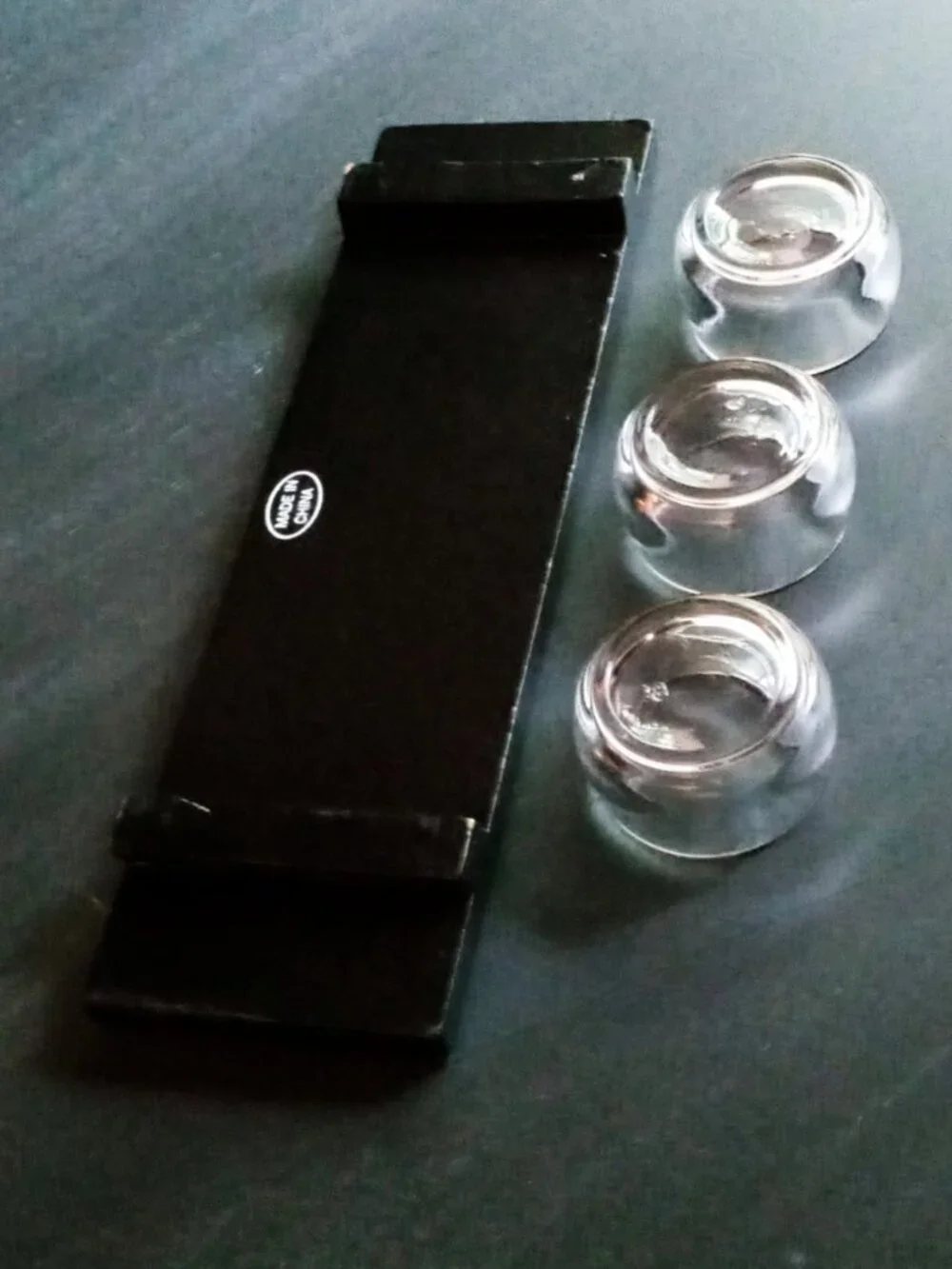 3-Cup Glass Votive/Tealight Candle Holder Centerpiece w/Black Wooden Tray Decor